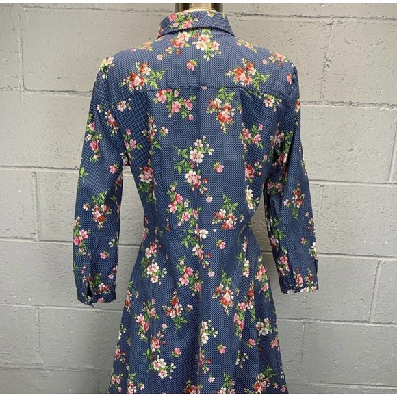 Floral Swiss Dot Shirt Dress Collared Midi Dress Long Sleeve Large Cottage Core - Picture 7 of 8